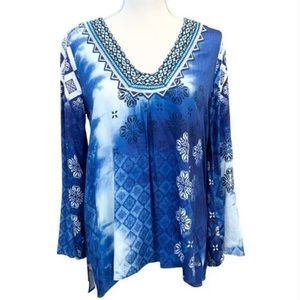 Hale Bob Fainne Bohemian Style Embroidered Yoke Top Size XS